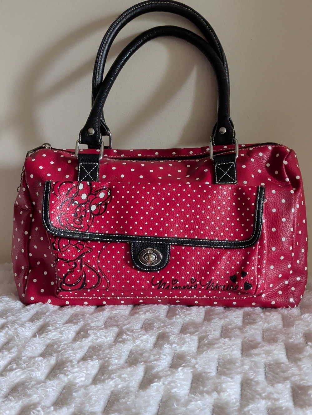 Disney Red Polka Dot Minnie Shoulder Bag with Black Trim Authentic Disney